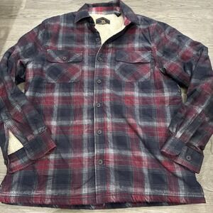 Freedom Foundry Men's Plush Corduroy Shirt Jacket Charcoal Red Sz M